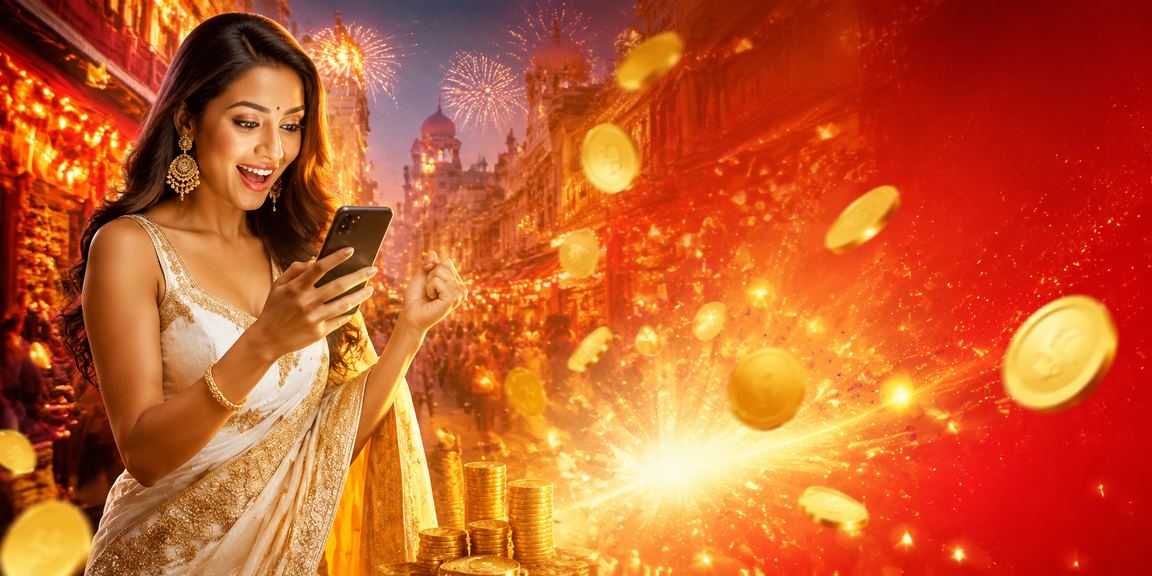 Indian woman using mobile payment apps to claim 323001 promotions